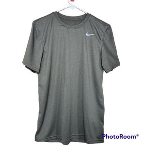 The Nike Tee Womens Dri-fit Short Sleeve Greenish-Grey with Swoosh On Chest  S
